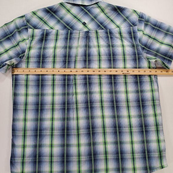 Prana Shirt Men XL Blue Green Madras Plaid Silver Snap Casual Button Up Western - Picture 13 of 15
